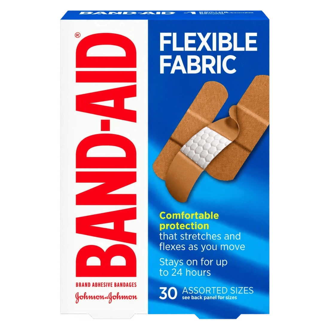Band-Aid Flexible Fabric Adhesive Bandages, 30 Assorted Sizes